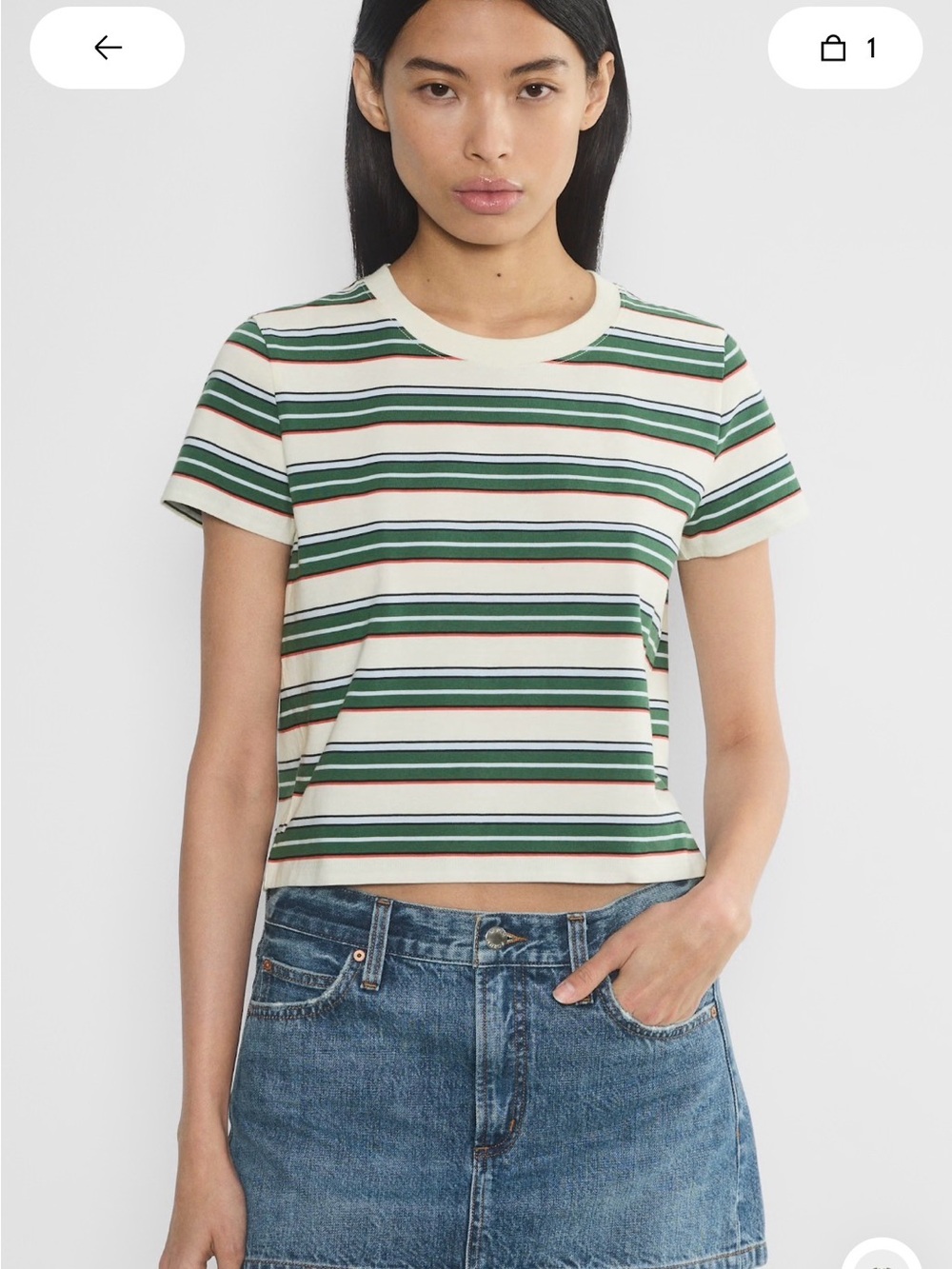 Aritzia Green & Cream Striped Short Sleeve Tee
